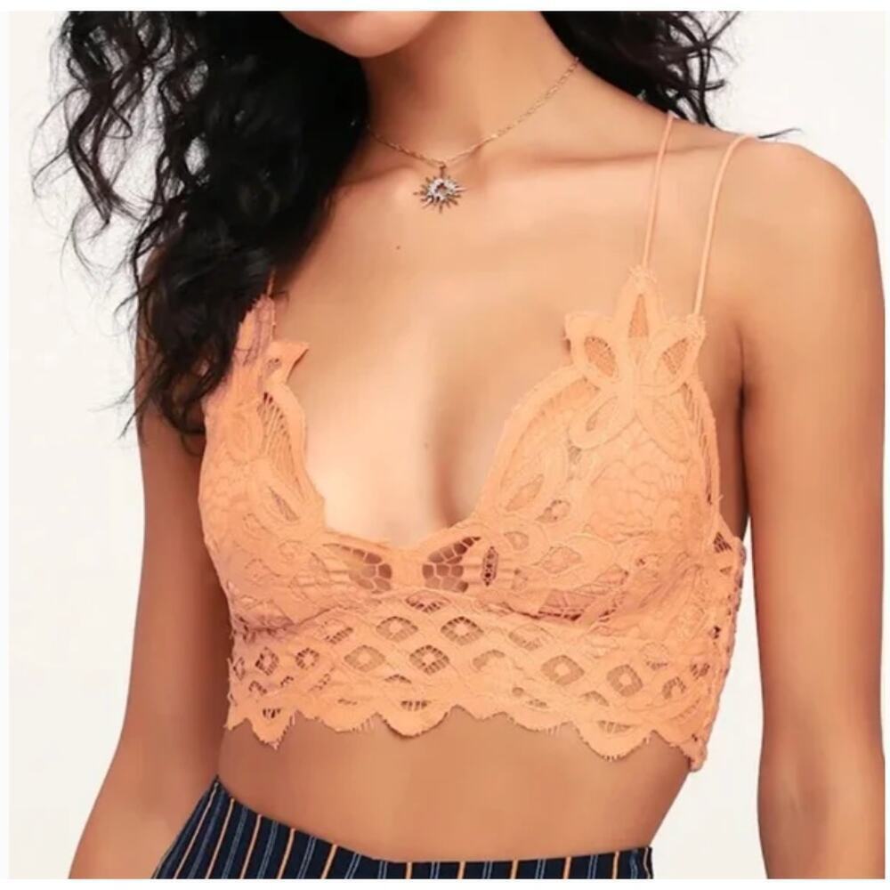 Free People One Adella Peach Lace Bra Strappy Bralette Size XS